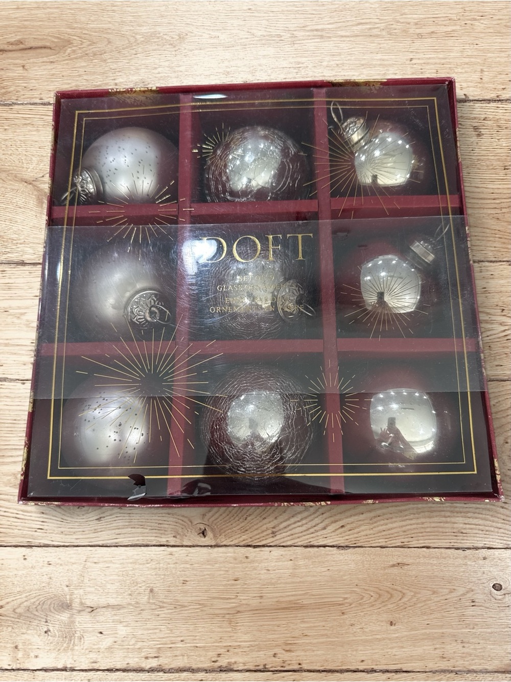 DOFT 9pc Glass Christmas Ornaments Silver Mercury Crackle Holiday Glam